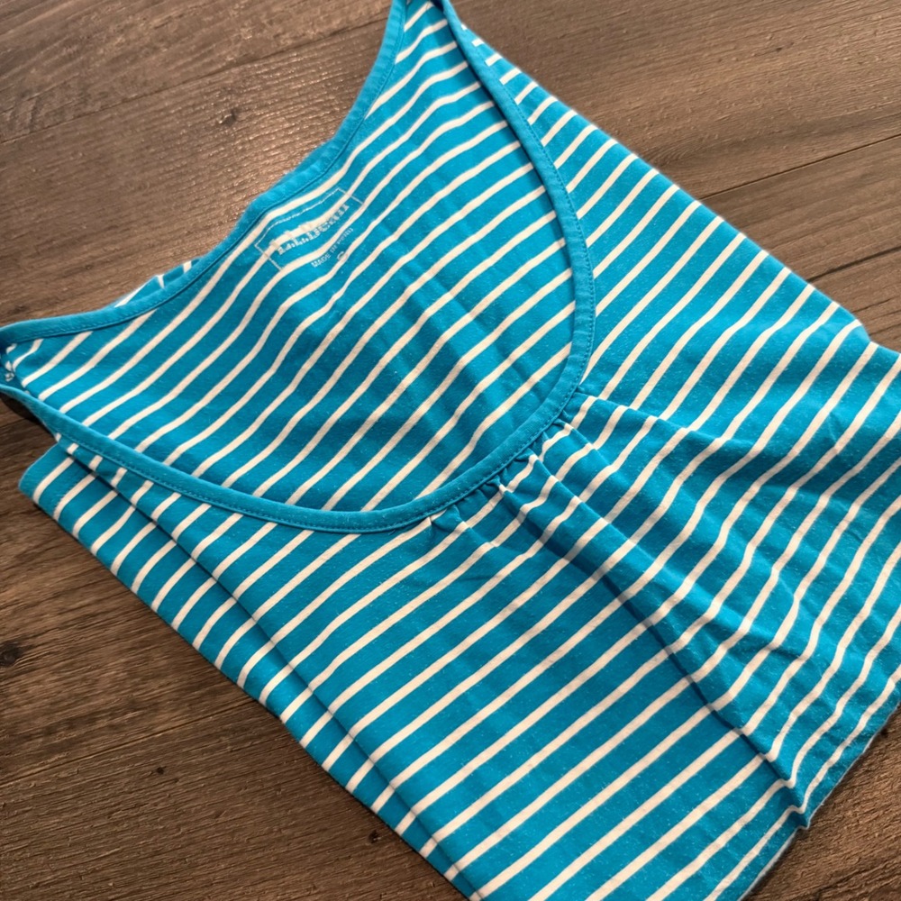 L.L. Bean Pima Cotton Striped Scoop Neck Short Sleeve Top Blue White Small 0JCY8